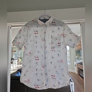 IZOD Saltwater Shirt Men's XL Tropical Chambray Cotton Relaxed Classics Fit